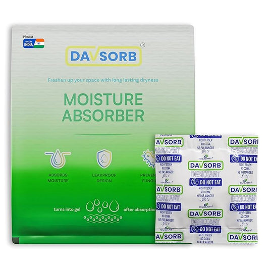 DAVSORB Dehumidifier Room Moisture Absorber, Pack of 10-100gm Large Size Sachets (10x100=1000gm) for Home, Washrooms, Wardrobes, Storage Areas & Shoe Racks; Fights Excess Moisture & Prevents Moulds