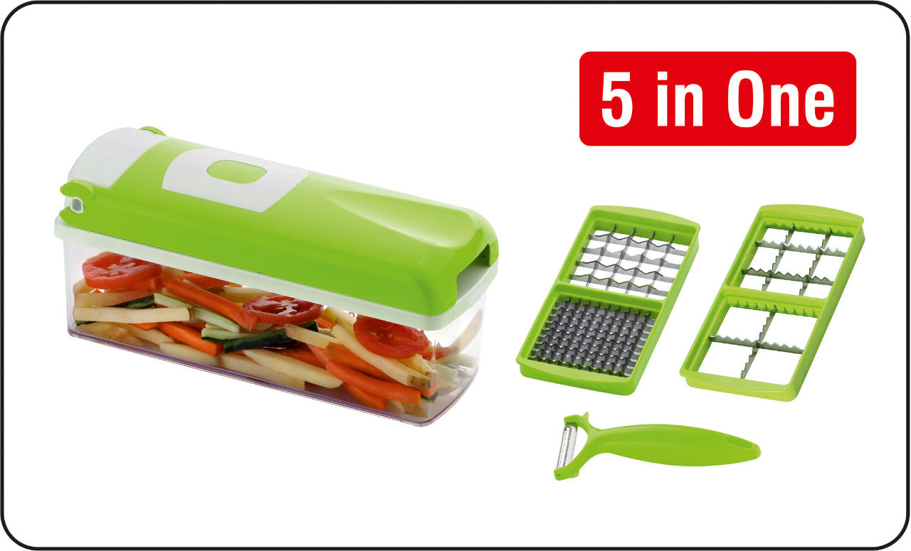 Multipurpose Chopper | Fruits & Vegetable Cutters, Peeler | Unbreakable Food Grade Body | Easy Push to Clean Button Slicer Dicer | Chopper for Kitchen (5 in 1)