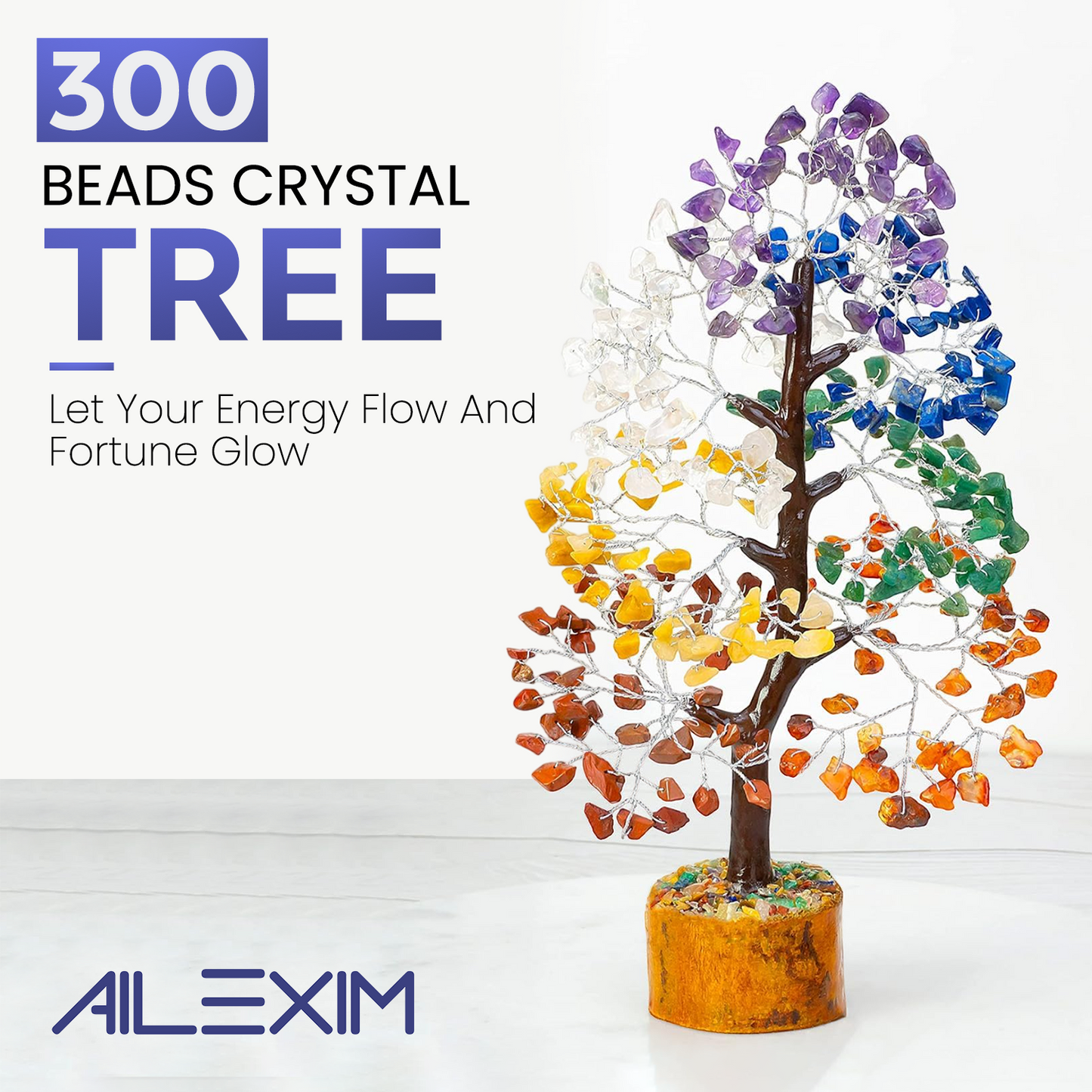 LOTSY 300 Beads Crystal Tree | 7 Chakra Crystal Tree | Showpiece Good Luck and Positive Energy | Showpiece for Living Room | Natural Healing Gemstones Money Tree | Feng Shui Seven Chakra Tree