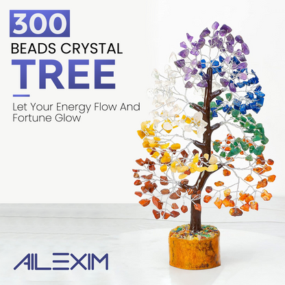 LOTSY 300 Beads Crystal Tree | 7 Chakra Crystal Tree | Showpiece Good Luck and Positive Energy | Showpiece for Living Room | Natural Healing Gemstones Money Tree | Feng Shui Seven Chakra Tree