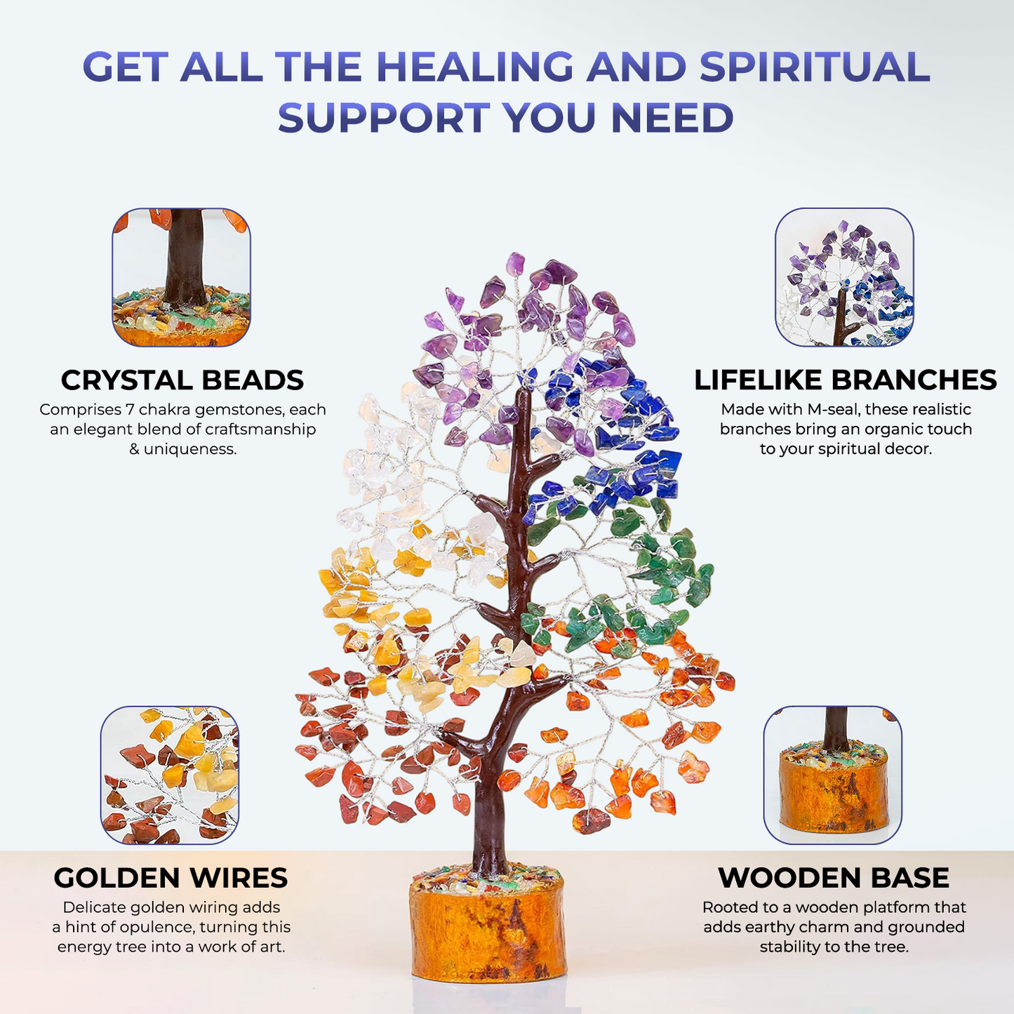 LOTSY 300 Beads Crystal Tree | 7 Chakra Crystal Tree | Showpiece Good Luck and Positive Energy | Showpiece for Living Room | Natural Healing Gemstones Money Tree | Feng Shui Seven Chakra Tree