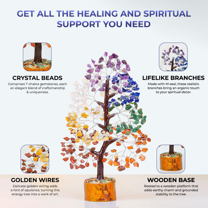 LOTSY 300 Beads Crystal Tree | 7 Chakra Crystal Tree | Showpiece Good Luck and Positive Energy | Showpiece for Living Room | Natural Healing Gemstones Money Tree | Feng Shui Seven Chakra Tree