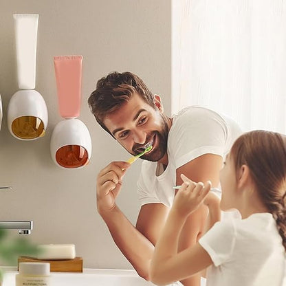 AILEXIM Toothpaste Dispenser & Organiser | Wall Mounted Automatic Toothpaste Squeeze | Accessories for Bathroom | Disassemble & Washable | Punch-Free Space-Saving Squeezer