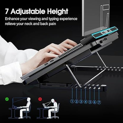 AILEXIM Adjustable Laptop Stand, Mobile Holder with 2 Cooling Fan | 7 Height Slots, Striff for Table/Desk, Computer Stand, Office Desk Accessories | Portable & Lightweight (Black)