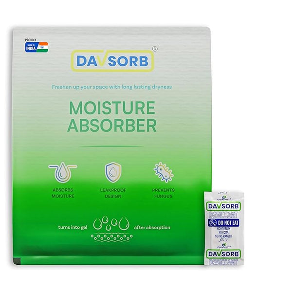 DAVSORB Dehumidifier Room Moisture Absorber, Pack of 100-5gm Small Size Sachets (100x5=500gm) for Home, Electronic items, Wardrobe & Shoe Racks | Fights Excess Moisture & Prevents Mould & Fungus