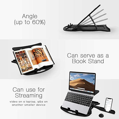 AILEXIM Adjustable Laptop Tabletop Stand Patented Riser Ventilated Portable Foldable Compatible with MacBook Notebook Tablet Tray Desk Table Book with Free Phone Stand (Black)