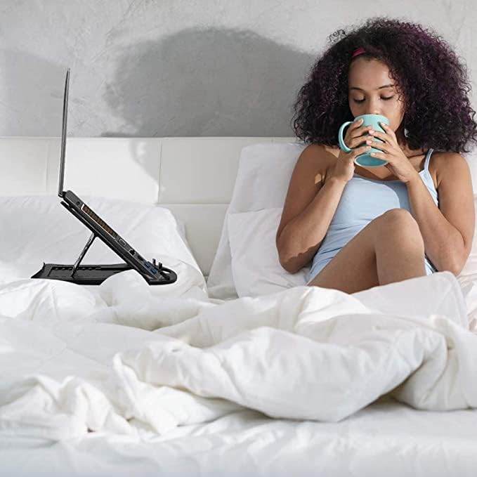 AILEXIM Adjustable Laptop Tabletop Stand Patented Riser Ventilated Portable Foldable Compatible with MacBook Notebook Tablet Tray Desk Table Book with Free Phone Stand (Black)