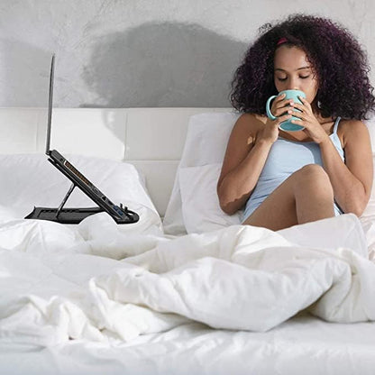 AILEXIM Adjustable Laptop Tabletop Stand Patented Riser Ventilated Portable Foldable Compatible with MacBook Notebook Tablet Tray Desk Table Book with Free Phone Stand (Black)