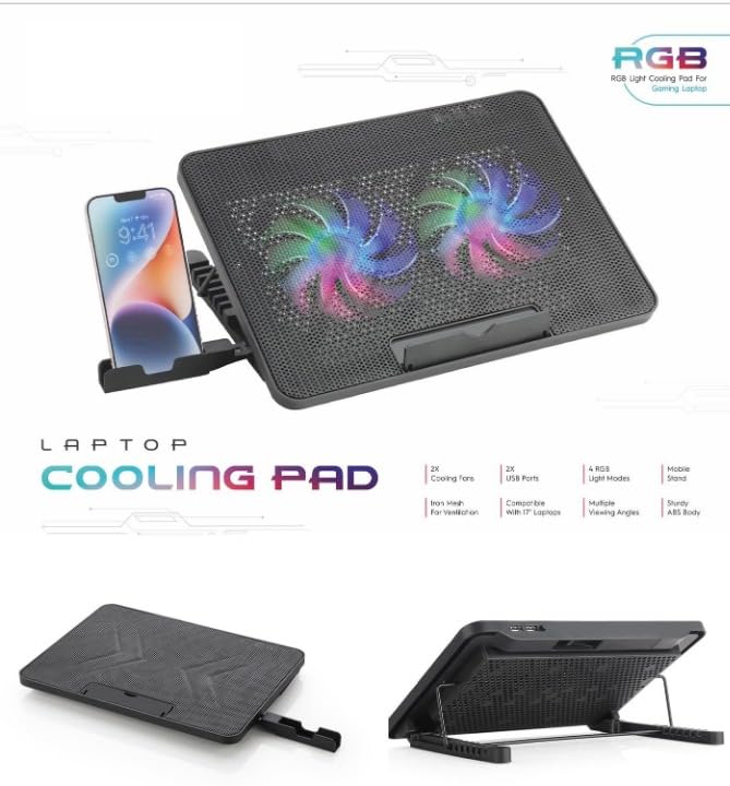 AILEXIM Adjustable Laptop Stand, Mobile Holder with 2 Cooling Fan | 7 Height Slots, Striff for Table/Desk, Computer Stand, Office Desk Accessories | Portable & Lightweight (Black)