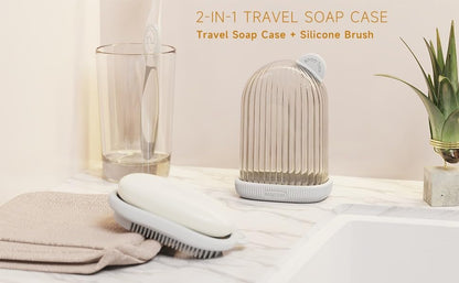 AILEXIM Travel Soap Case with Bath Brush | Transparent Leakproof, Waterproof & Portable for Bathroom, Camping, Gym | Travelling Accessories (Pack of 1)