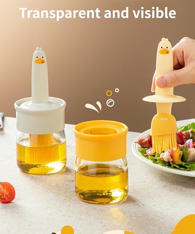 AILEXIM Oil Dispenser Bottle with Silicone Brush | 200ML Leakproof Plastic Jar | Kitchen Basting Brush for Cooking, Baking, BBQ, and Grilling Heat-Resistant