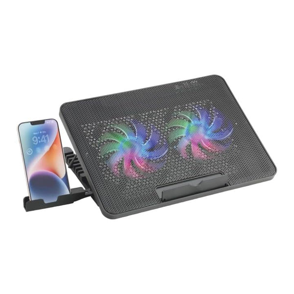 AILEXIM Adjustable Laptop Stand, Mobile Holder with 2 Cooling Fan | 7 Height Slots, Striff for Table/Desk, Computer Stand, Office Desk Accessories | Portable & Lightweight (Black)