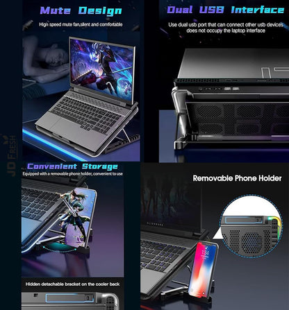 AILEXIM Adjustable Laptop Stand, Mobile Holder with 2 Cooling Fan | 7 Height Slots, Striff for Table/Desk, Computer Stand, Office Desk Accessories | Portable & Lightweight (Black)