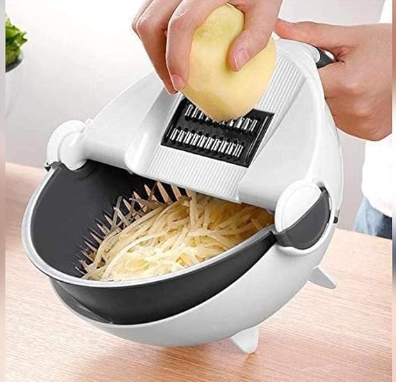 LOTSY Multifunction Vegetable Cutter, 7 in 1 Adjustable Vegetable Slicer Food Cutter with Drain Basket and 5 Different Cutter Kitchen Tool
