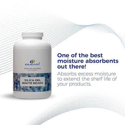 CILICAnT White Silica Gel Beads for Moisture Control, Rechargeable Non- Indicating Desiccant Dehumidifier (Beads Size: 2-4 mm) (950 ml *1 =950 ml)