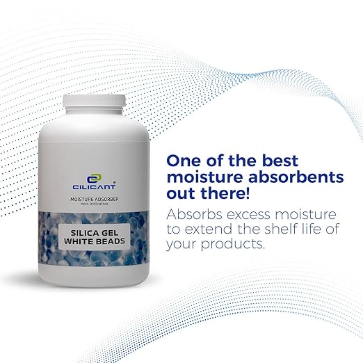 CILICAnT White Silica Gel Beads for Moisture Control, Rechargeable Non- Indicating Desiccant Dehumidifier (Beads Size: 2-4 mm) (950 ml *1 =950 ml)