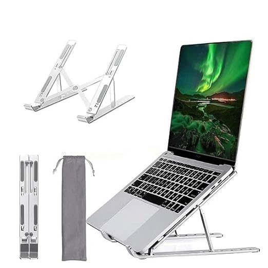 LOTSY  Laptop Stand & Holder | 6 Angles Adjustable Aluminum Ergonomic Foldable Portable Tabletop Laptop/Desktop Riser Stand | Compatible for All Laptops | Portable & Lightweight