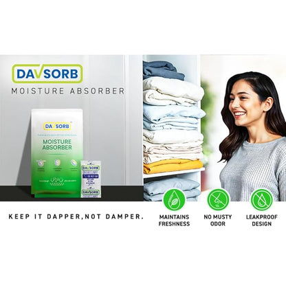 DAVSORB Dehumidifier Room Moisture Absorber for for Wardrobe & Shoe Racks | Prevents Mould & Fungus in Home, Cars, Electronic items | Combo of 5gm x 40 sachets + 50gm x 5 sachets + 100gm x 3 Sachets