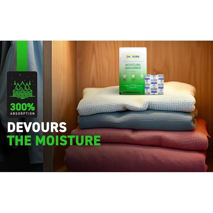 DAVSORB Dehumidifier Room Moisture Absorber for for Wardrobe & Shoe Racks | Prevents Mould & Fungus in Home, Cars, Electronic items | Combo of 5gm x 40 sachets + 50gm x 5 sachets + 100gm x 3 Sachets