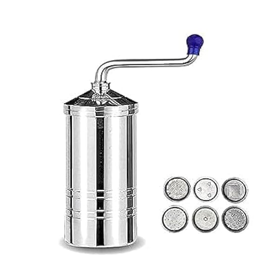LOTSY Stainless Steel Sev Sancha Machine with 6 Jali | Kitchen Tool for Making Noodles, Murukku, Nool Puttu, Bhujia Chakli, Idiyappam, Namkeen, Maggi & Sevaiya | Durable & Strong