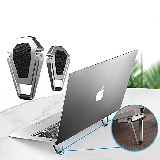 Portable Laptop Riser 2 PC Ergonomic Keyboard Riser Lightweight Invisible Mini Aluminium Keyboard Stand Cooling Pad Desk Stand for MacBook Dell HP Suitable for 11-17 Inch Laptop (Silver, 2Pc)